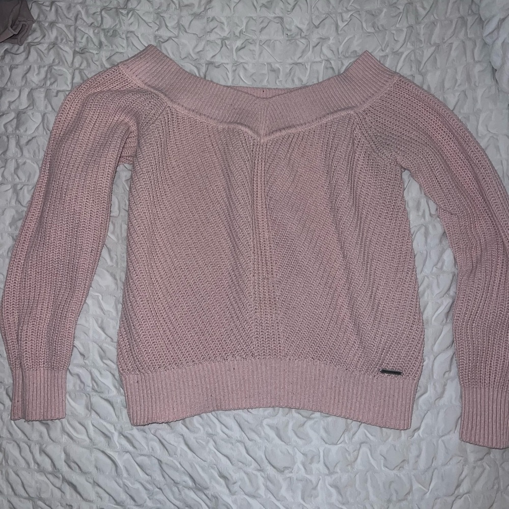 Abercrombie & Fitch Pink Off-the-Shoulder Sweater Ribbed Knit